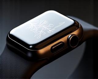 Detailní 3D grafický render Apple Watch s aplikovaným kaligrafickým designem, pro digitální vizualizaci.