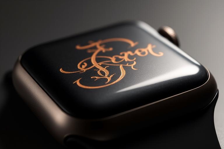 Ukázka precizního laserového gravírování kaligrafického designu na Apple Watch Ultra 3